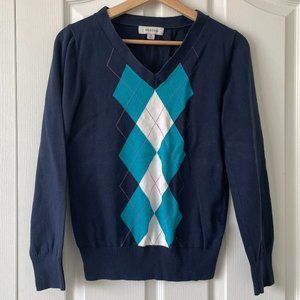 Merona Womens Argyle Pattern Pullover Long Sleeve V-Neck Casual Sweater Sz M